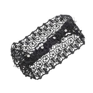 Fashion Bead Hollow Wide Headwrap Black